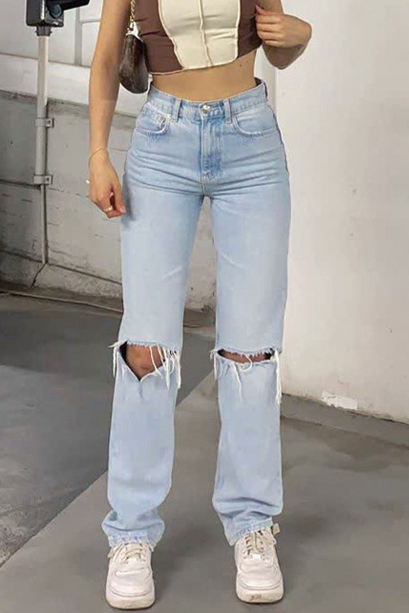 Ripped High Waist Denim Jeans