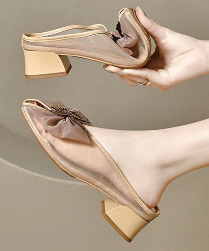 Splicing Chunky Black Tulle Bow Slide Sandals Aa007