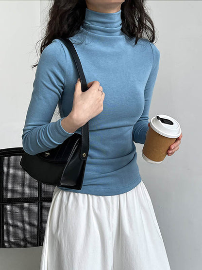 Long Sleeves Skinny Color Split-joint High Neck T-shirts