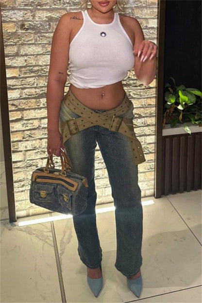 Patchwork Low Waist Skinny Denim Jeans