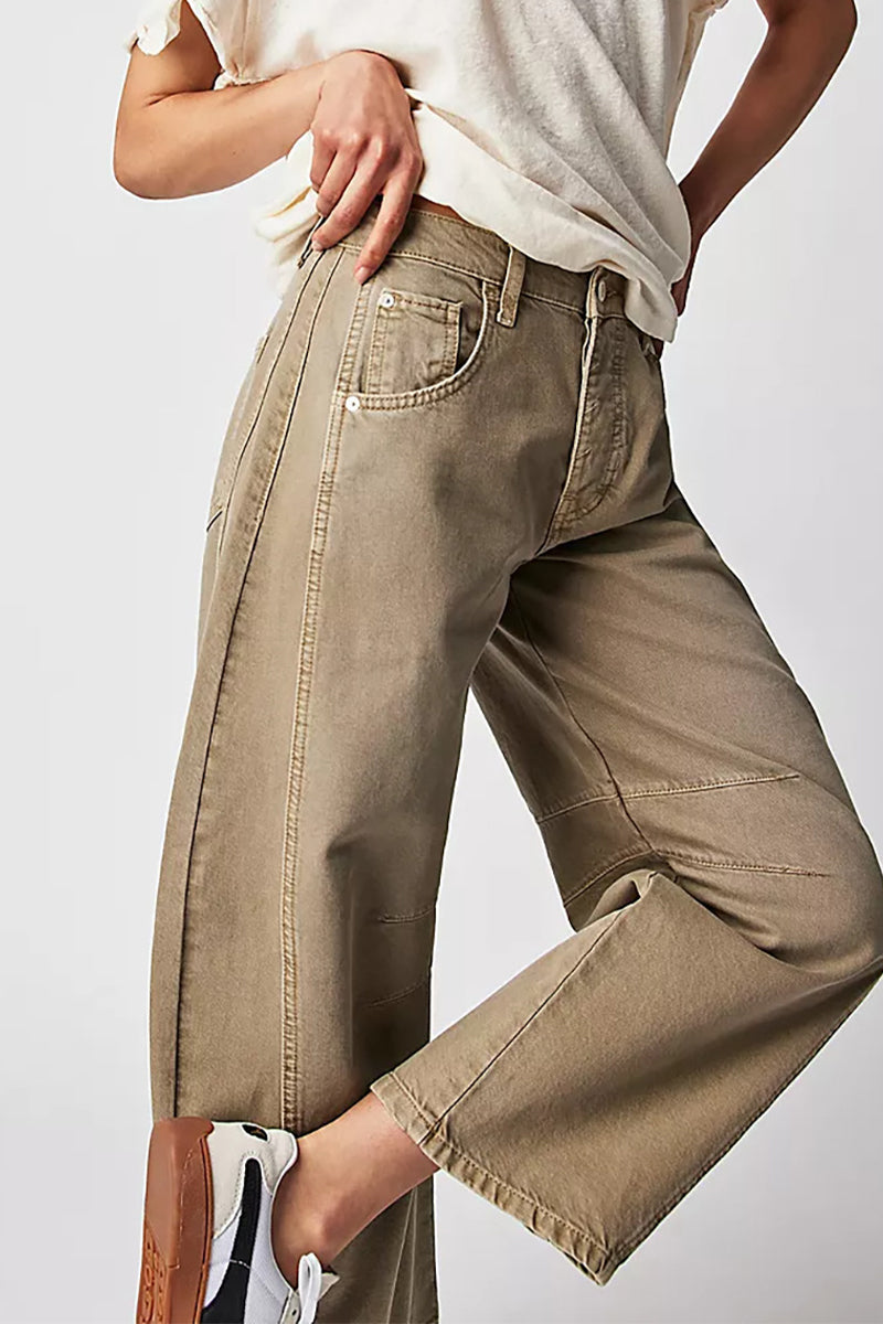 Pocket Without Belt Mid Waist Loose Denim Jeans(no Belt)