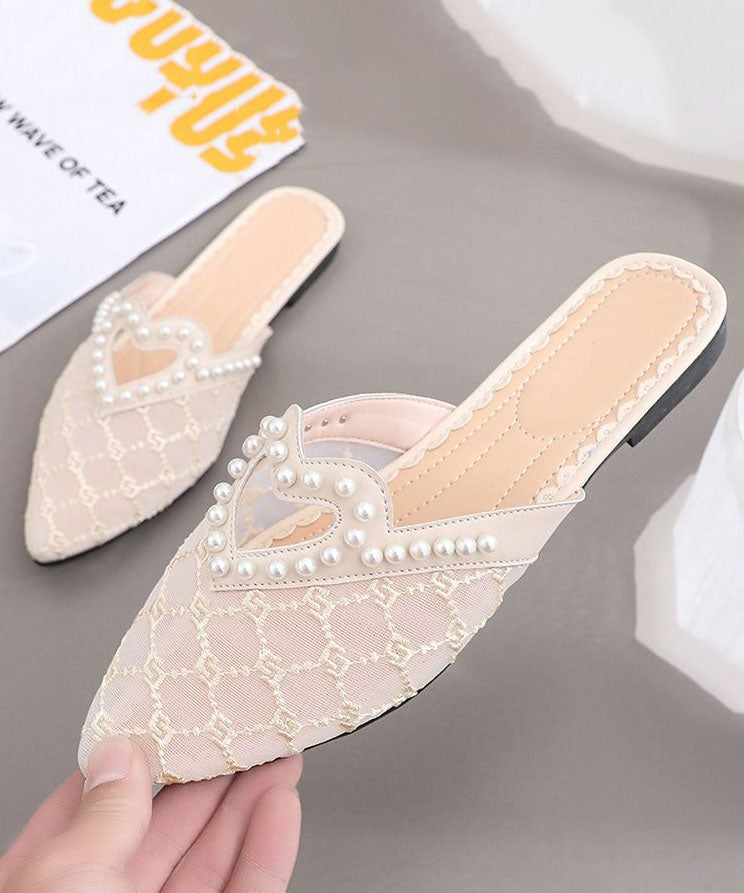Stylish Black Breathable Mesh Splicing Slide Sandals Nail Bead Jj051