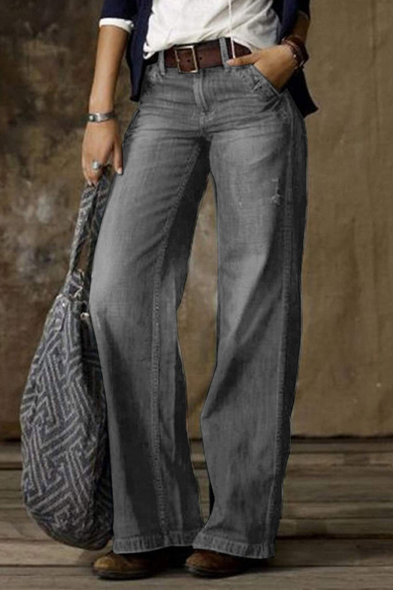 Make Old Without Belt High Waist Loose Denim Jeans(no Belt)(3 Colors)