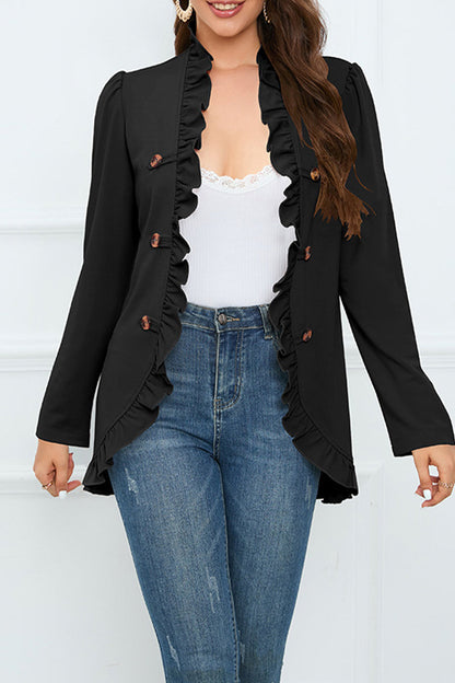 Buckle Flounce Lotus Leaf Collar Outerwear