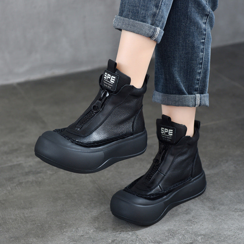 Zip Booties Authentic First Layer Cowhide Boots