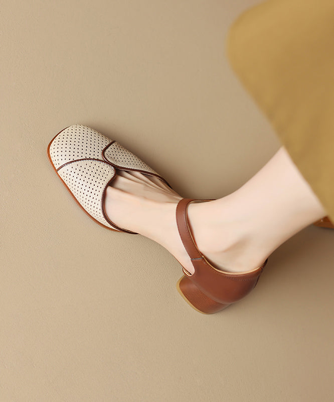 Apricot Boutique Cowhide Leather Sandals Splicing Buckle Strap Oi004