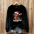 Comstylish Lady Christmas Winter Warmth Round Neck Flannel Sweatshirt