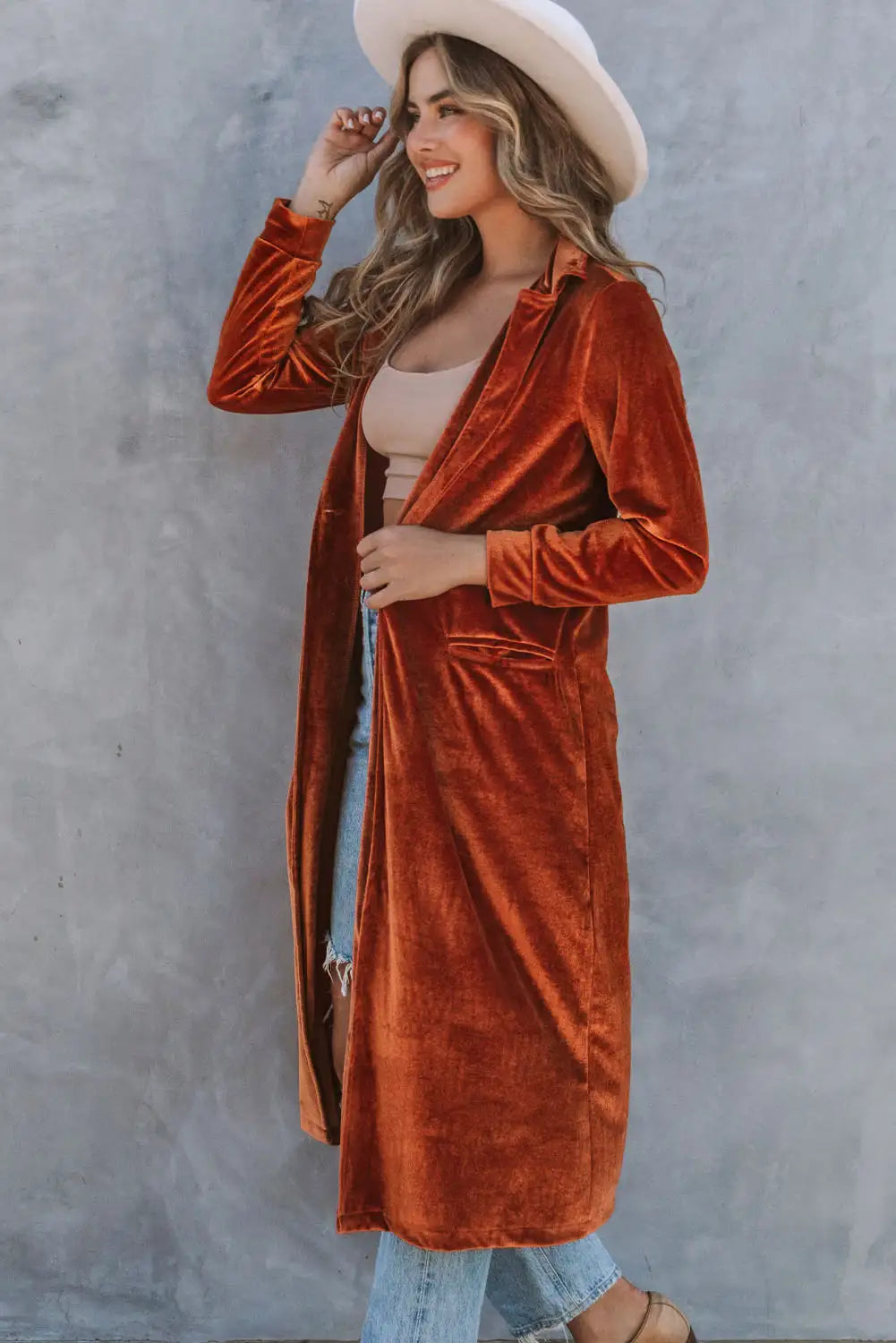 Brown Velvet Long Coat