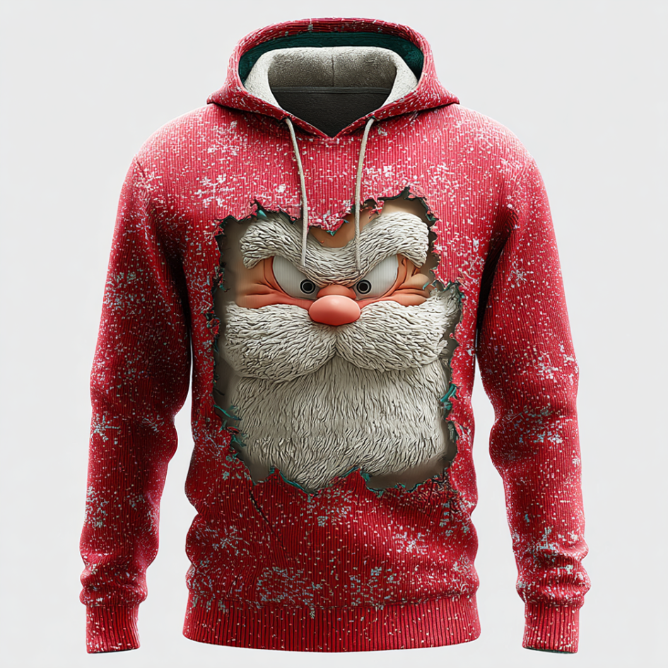 Comstylish Funny Santa Claus Pattern Print Design Men's Hooded Sweatshirt