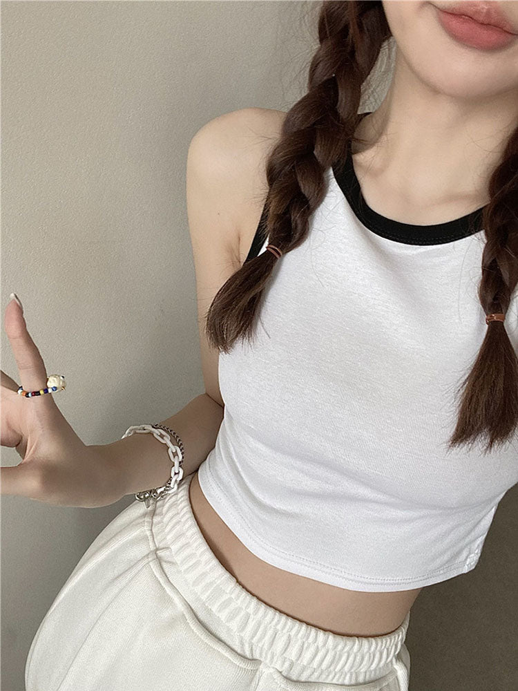 ’s Tank Top Girl T Shaped Vest With Padded Female Summer Korean New Style Slim Short Bottoming Sling Crop Top