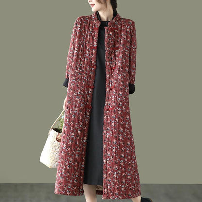 Retro Pocket Warm Long Cotton Coat