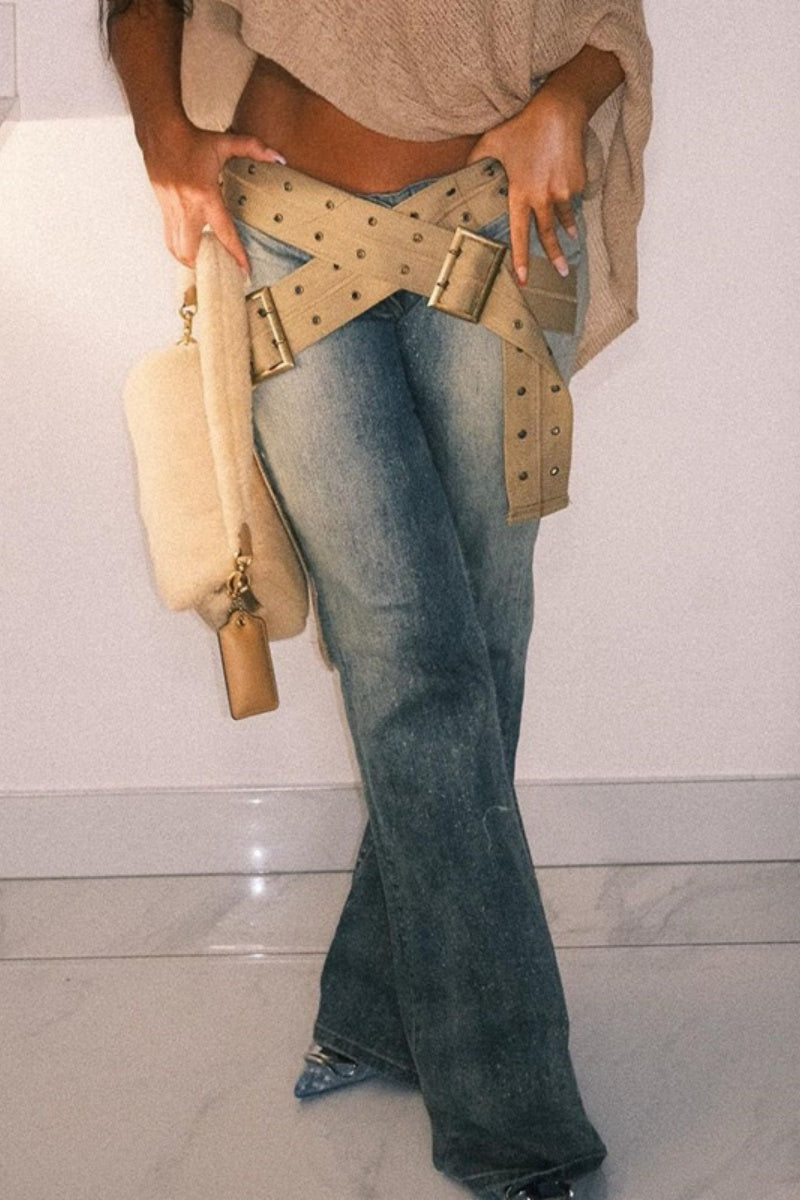 Patchwork Low Waist Skinny Denim Jeans