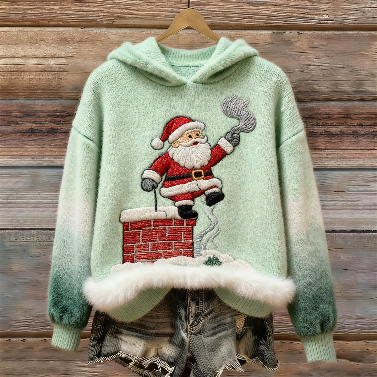 Women's Retro Christmas Tree Pattern Casual Hooded Sweatshirt