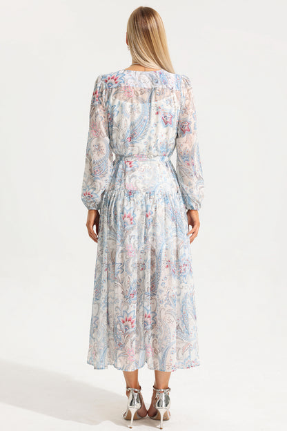 V-neck Shirt Sleeve Split Midi Dress