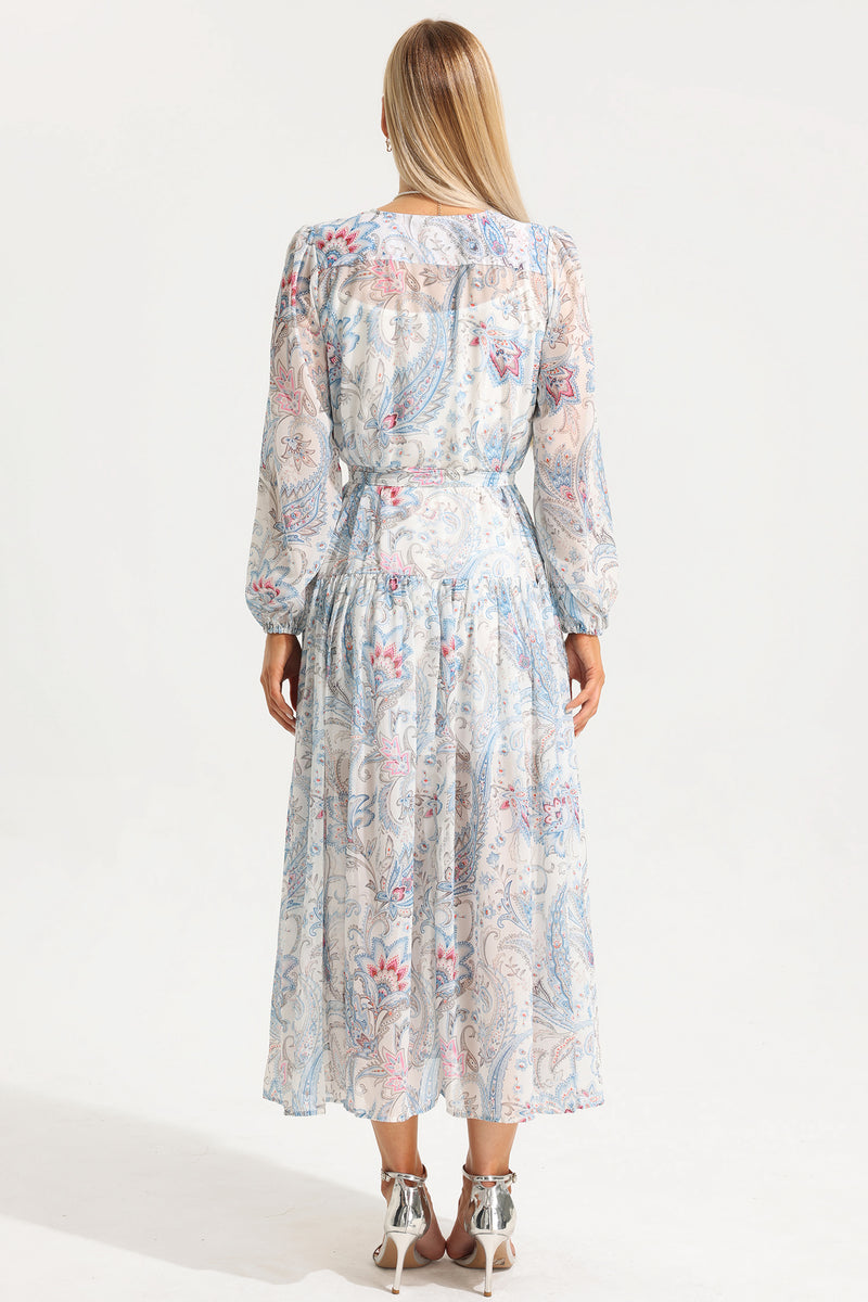 V-neck Shirt Sleeve Split Midi Dress
