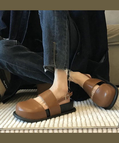 Beige Comfortable Splicing Platform Sandals Hollow Out Oi044