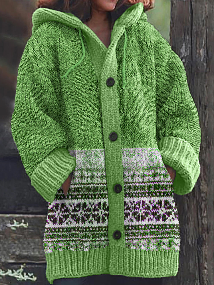 Fairman Island Print Vintage Hooded Sweater Cardigan elevenforest