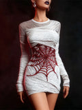 Halloween Spider Web Blood Bead & Bandage Art Women's Knit Mini Dress artswardrobe