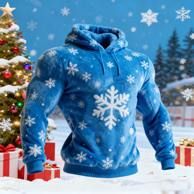 Comstylish Men's Snowflake Embroidered Print Plush Hoodie