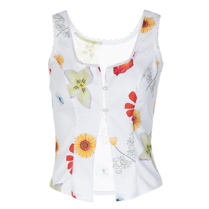 Clothing Summer Square Collar Sleeveless Buckle Cardigan Short Cropped Vest Hair