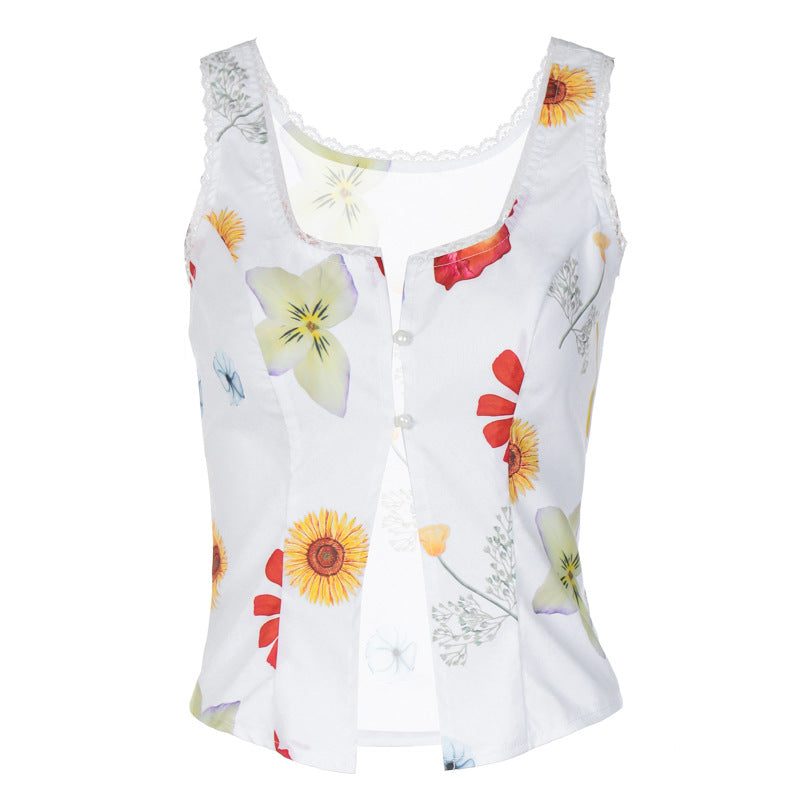 Clothing Summer Square Collar Sleeveless Buckle Cardigan Short Cropped Vest Hair