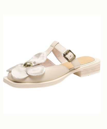 Classy Beige Splicing Hollow Out Slide Sandals Aa043