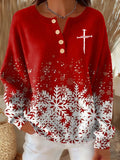 Comstylish Women's Christmas Cross Print Zipper Stand Collar Sweatshirt