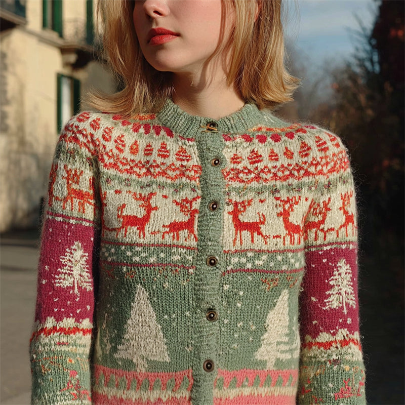 Comstylish Christmas Inspired 70s Retro Colorblock Isle Cardigan