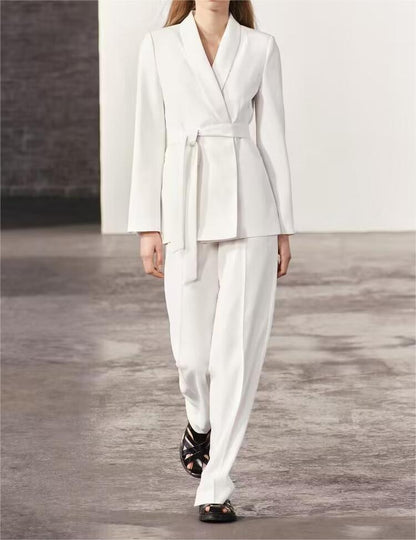 Spring Autumn With Belt Dress Small Blazer High Waist Pants Straight-leg Pants Fashionable Graceful Suit