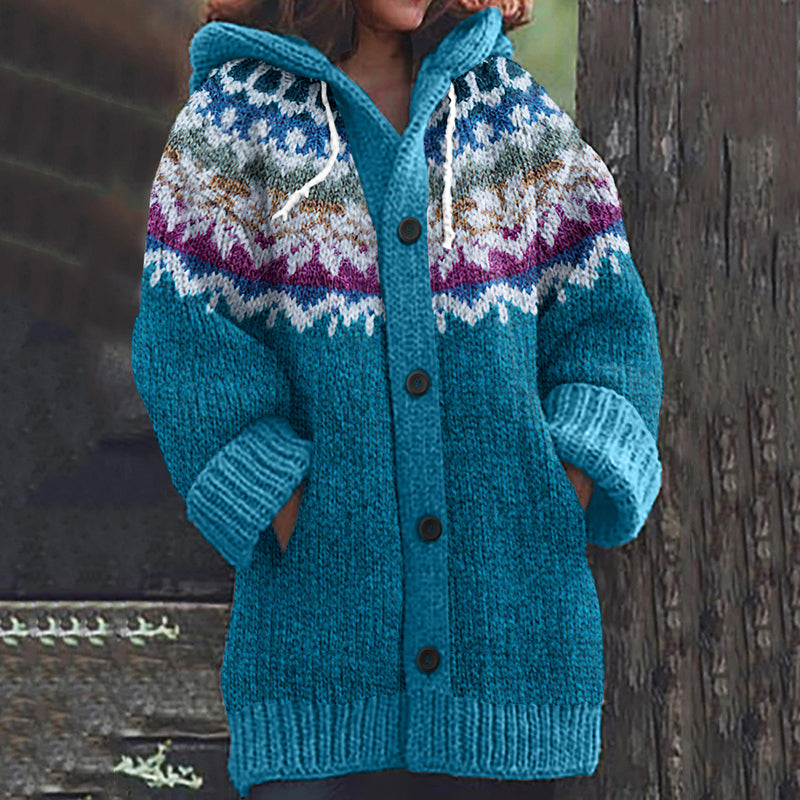 Vintage Icelandic Jacquard Knitted Pattern Cozy Cardigan Sweater elevenforest