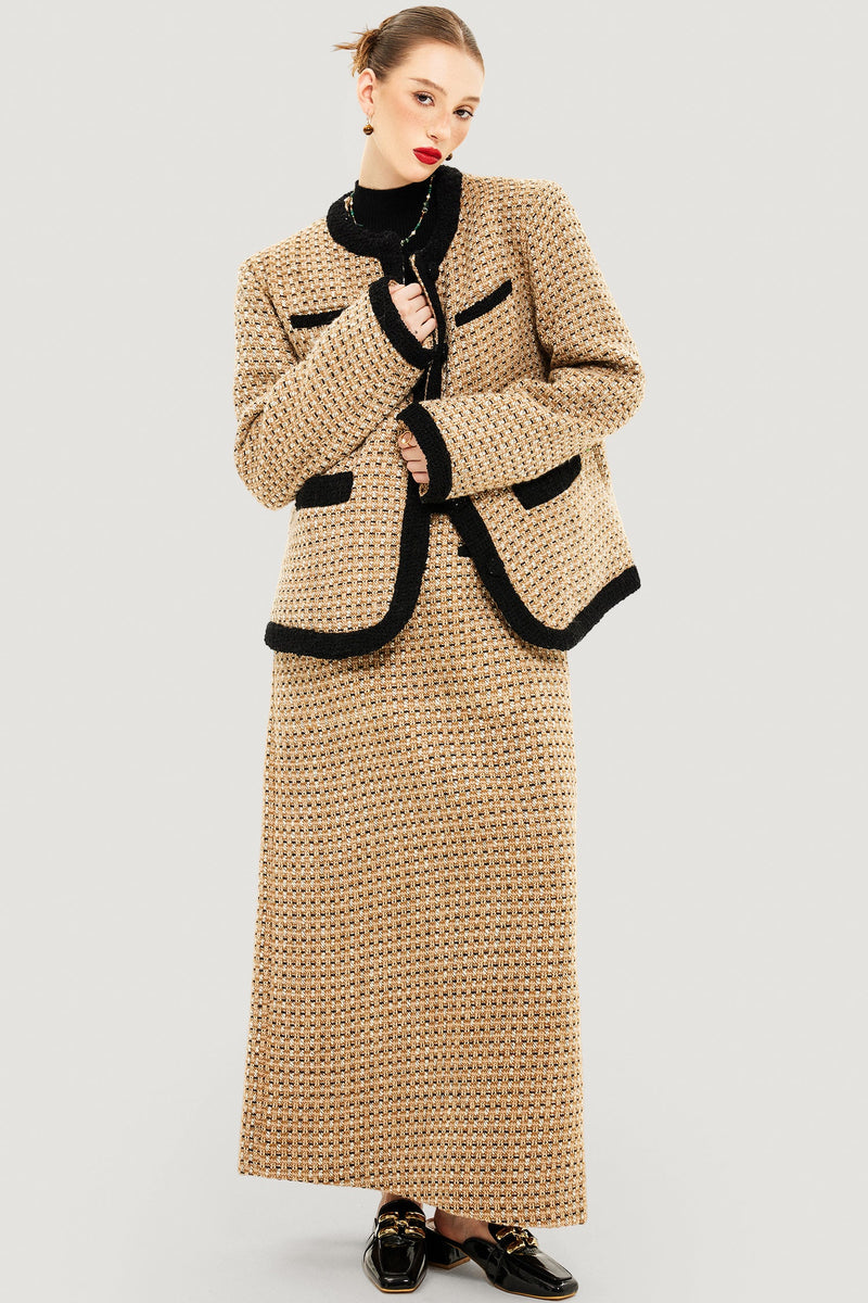 Tweed High Waist Split Maxi Skirt