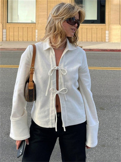 Tossy Lace-up Hollow Out Lapel Cardigan Coat High Waist Patchwork Slim Bandage Outwear Clothes