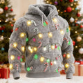 Comstylish Men's Ugly Christmas Lights Pattern Flannel Hoodie