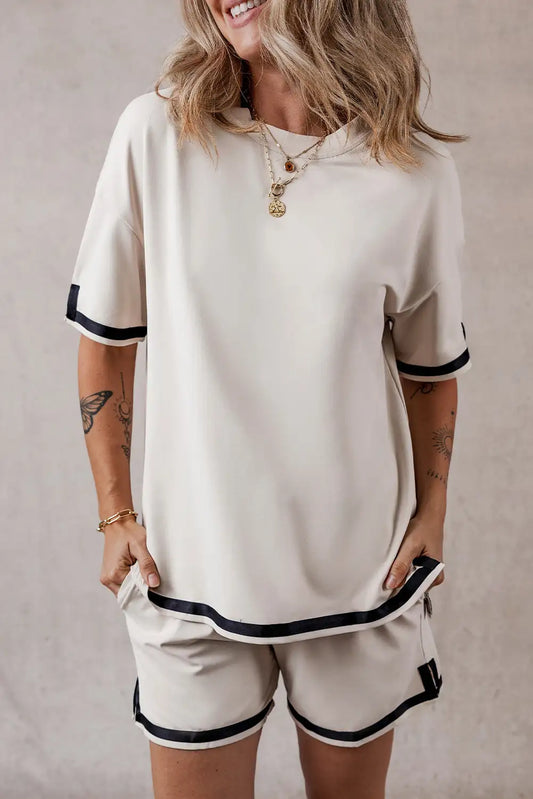 Apricot Color Block Tee and Shorts Set