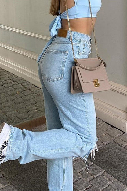 Ripped High Waist Denim Jeans