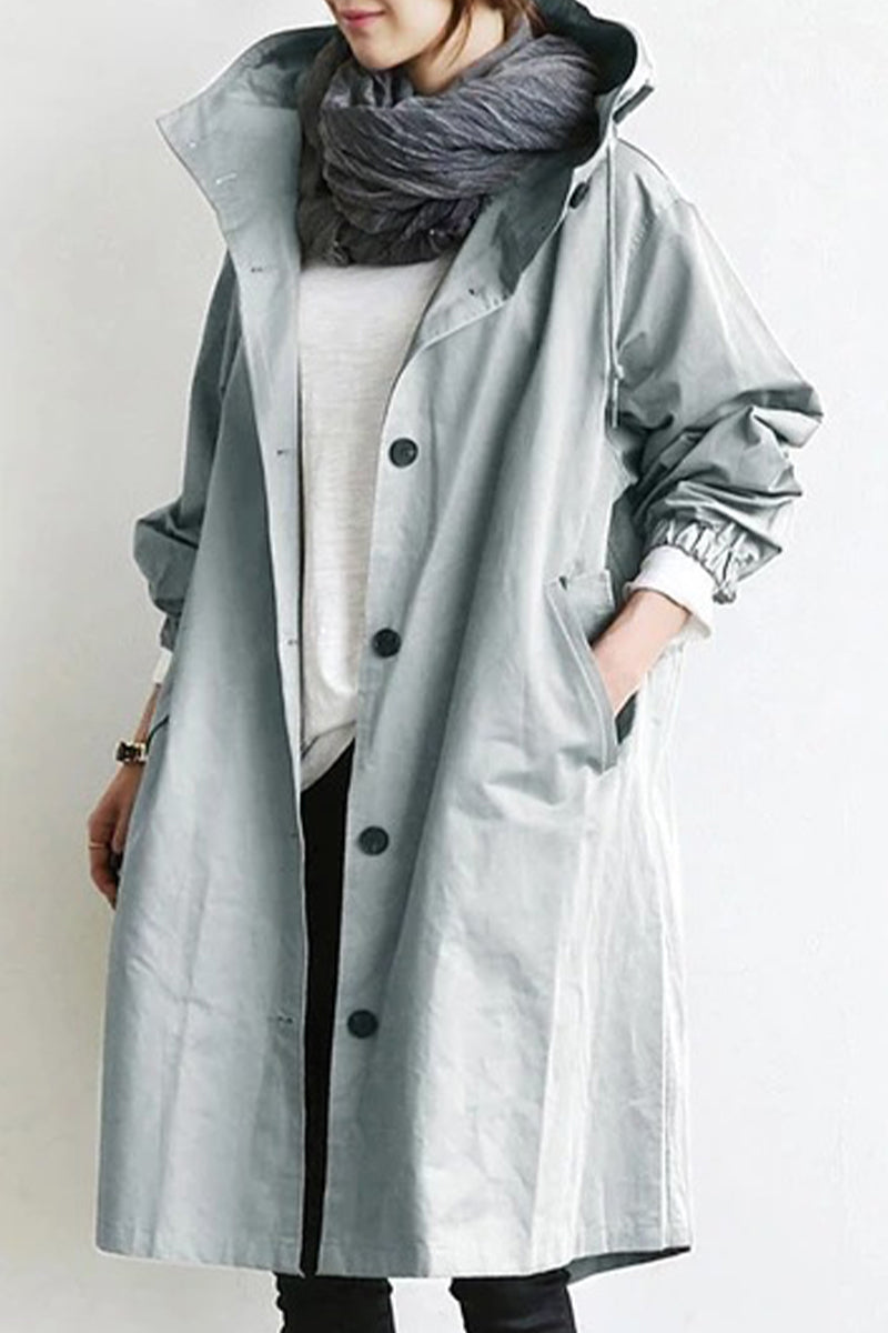British Style Pocket Buttons Hooded Collar Outerwear