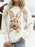 Cute Fuzzy Bunny Art Round Neck Cozy Plush Sweatshirt artswardrobe