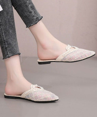 Stylish Black Breathable Mesh Splicing Slide Sandals Nail Bead Jj051