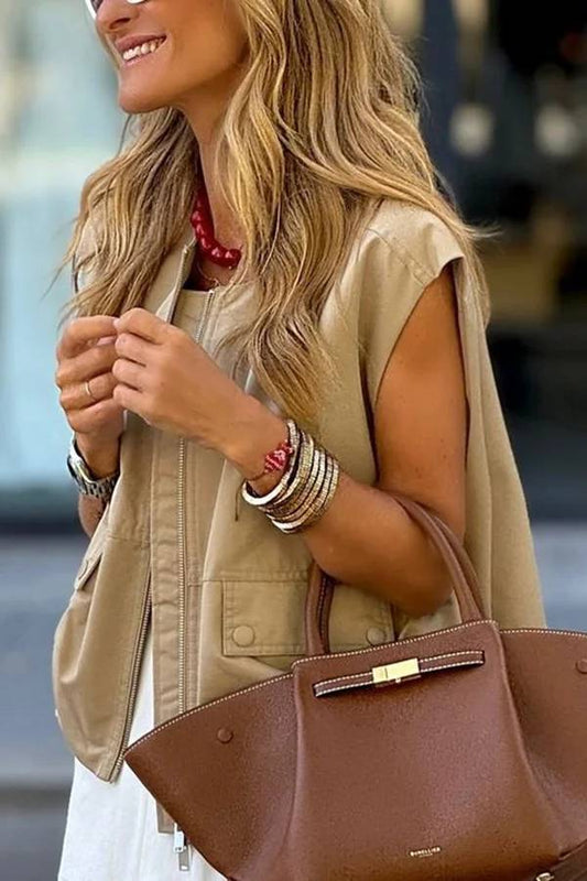Fashionable Loose Sleeveless Pocket Vest