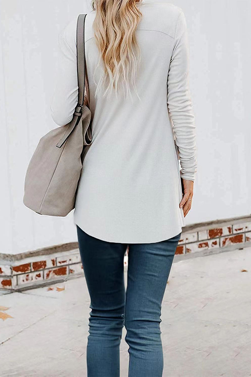 Patchwork Buttons V Neck T-shirts(6 Colors)
