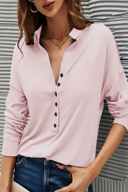 Buttons Color Turndown Collar T-shirts