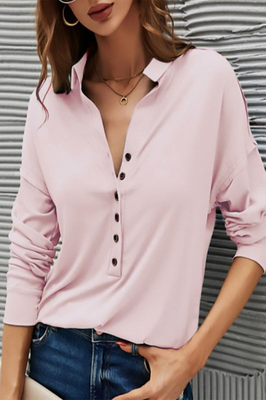 Buttons Color Turndown Collar T-shirts