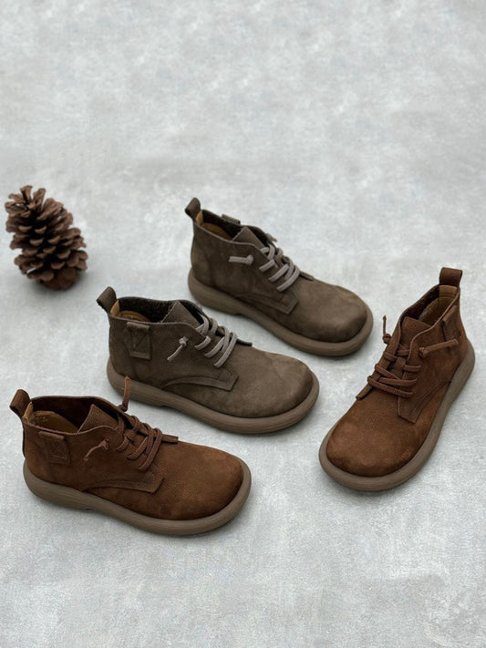 Genuine Leather Strap Low Heel Boots Ax1047