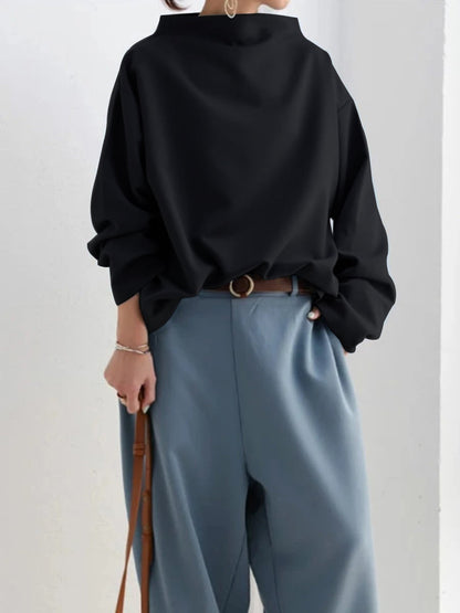 Color High-neck Long Sleeves T-shirt