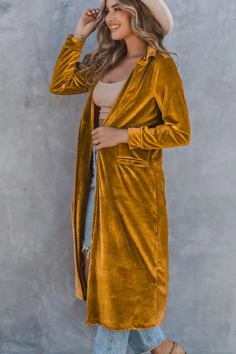 Yellow Velvet Long Coat