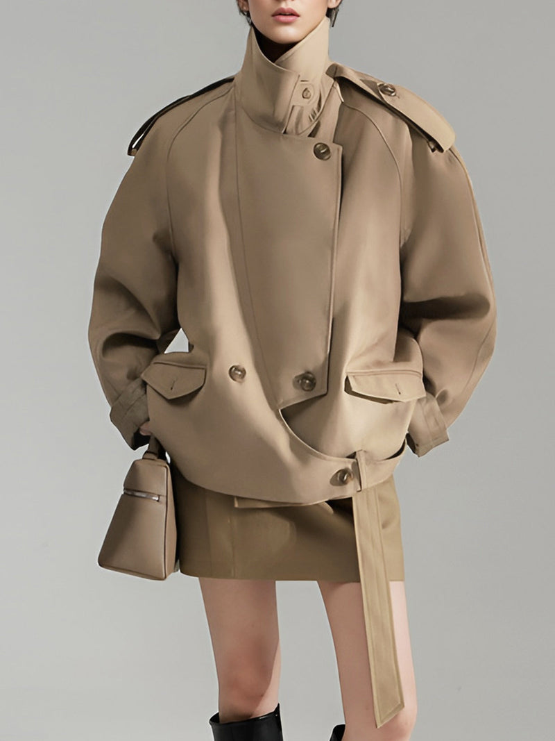 Asymmetrical Lapel Trench Coat