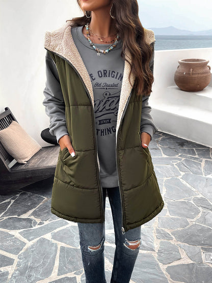 Fall and Forever Hooded Puffer Vest - Olive