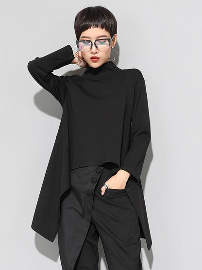 Black Zipper Long Sleeves Swallow-tailed T-shirt