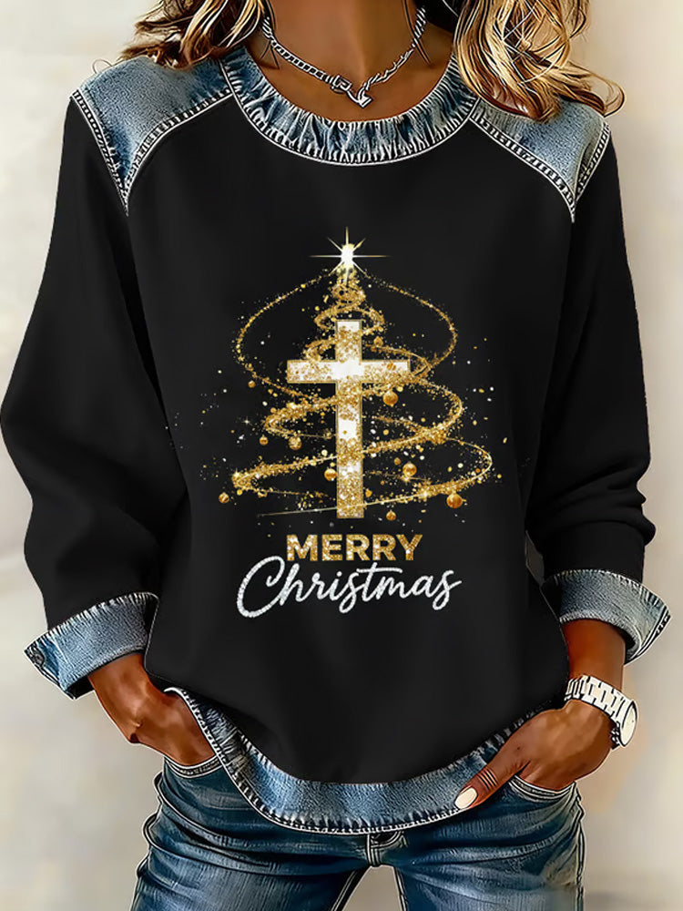 Comstylish Women's Christmas Faith Cross Print Sweatshirt