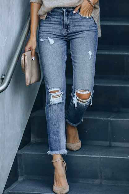 Ripped Mid Waist Skinny Denim Jeans